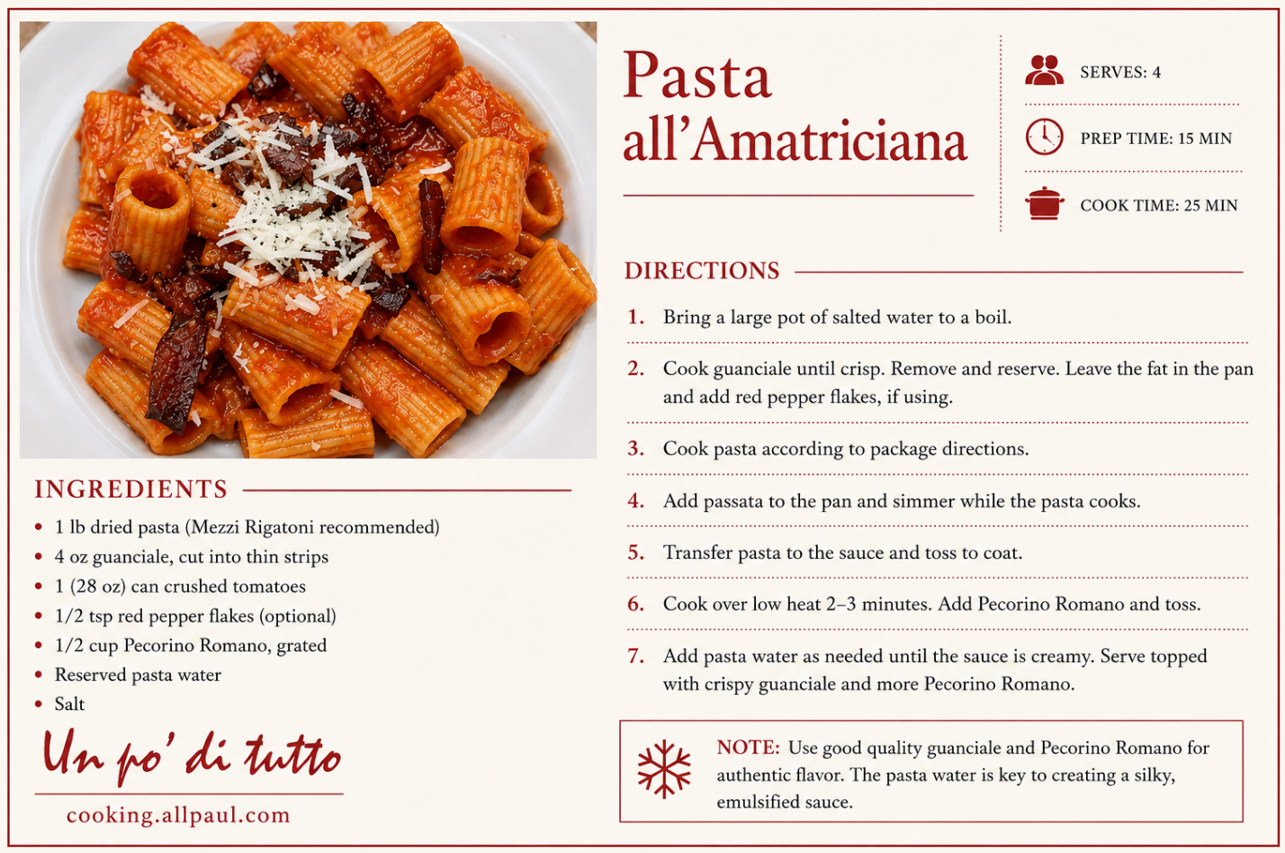 Printable Amatriciana recipe card