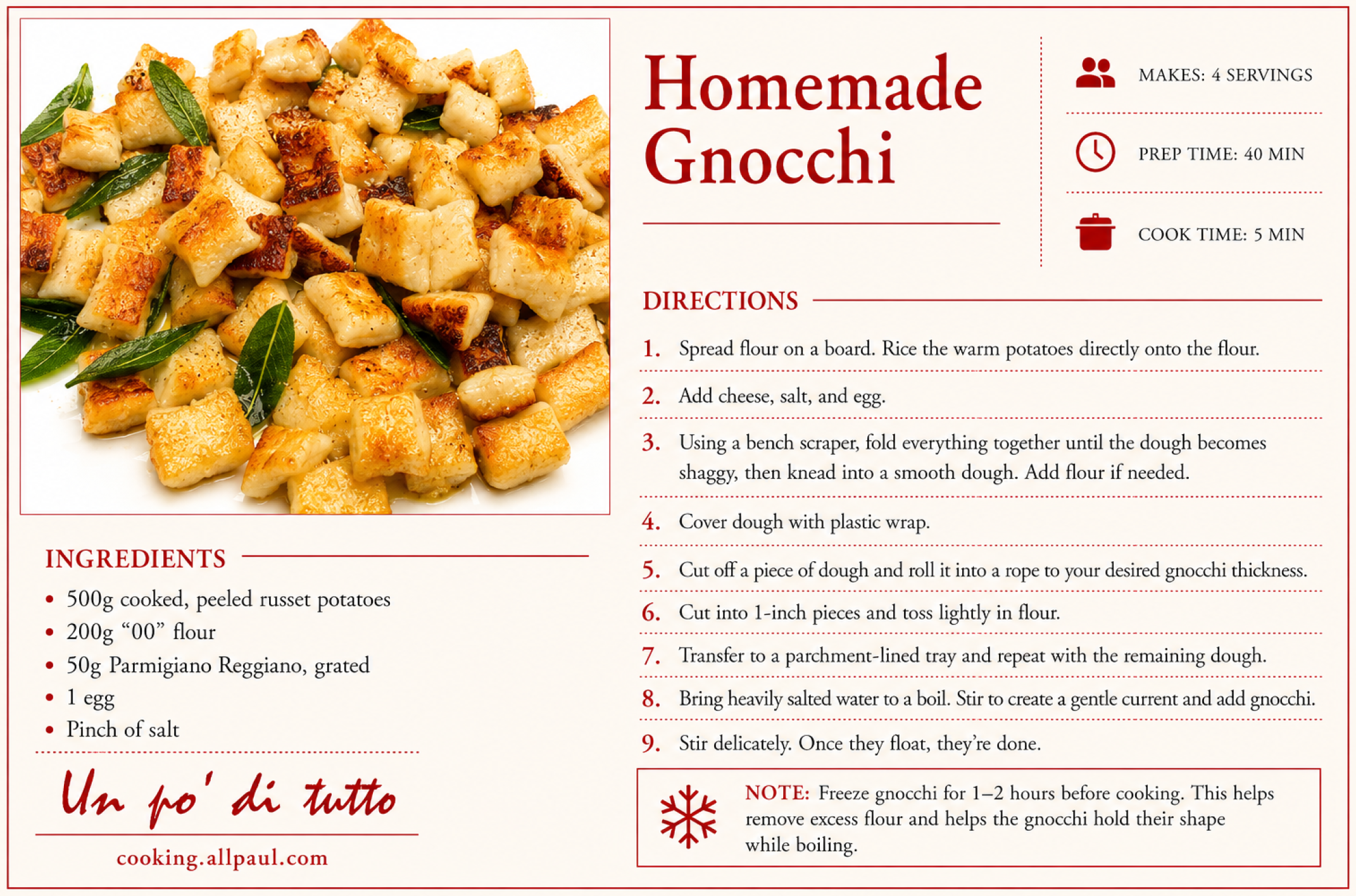 Ingredients for homemade potato gnocchi